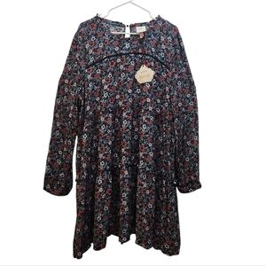 Knox Rose Boho Dress Blue with Multicolored Floral Keyhole Back Tiered XXL NEW